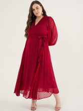 Deep Red Chevron Dobby Wrap Maxi Dress