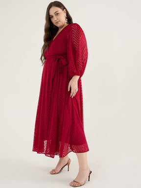 Deep Red Chevron Dobby Wrap Maxi Dress