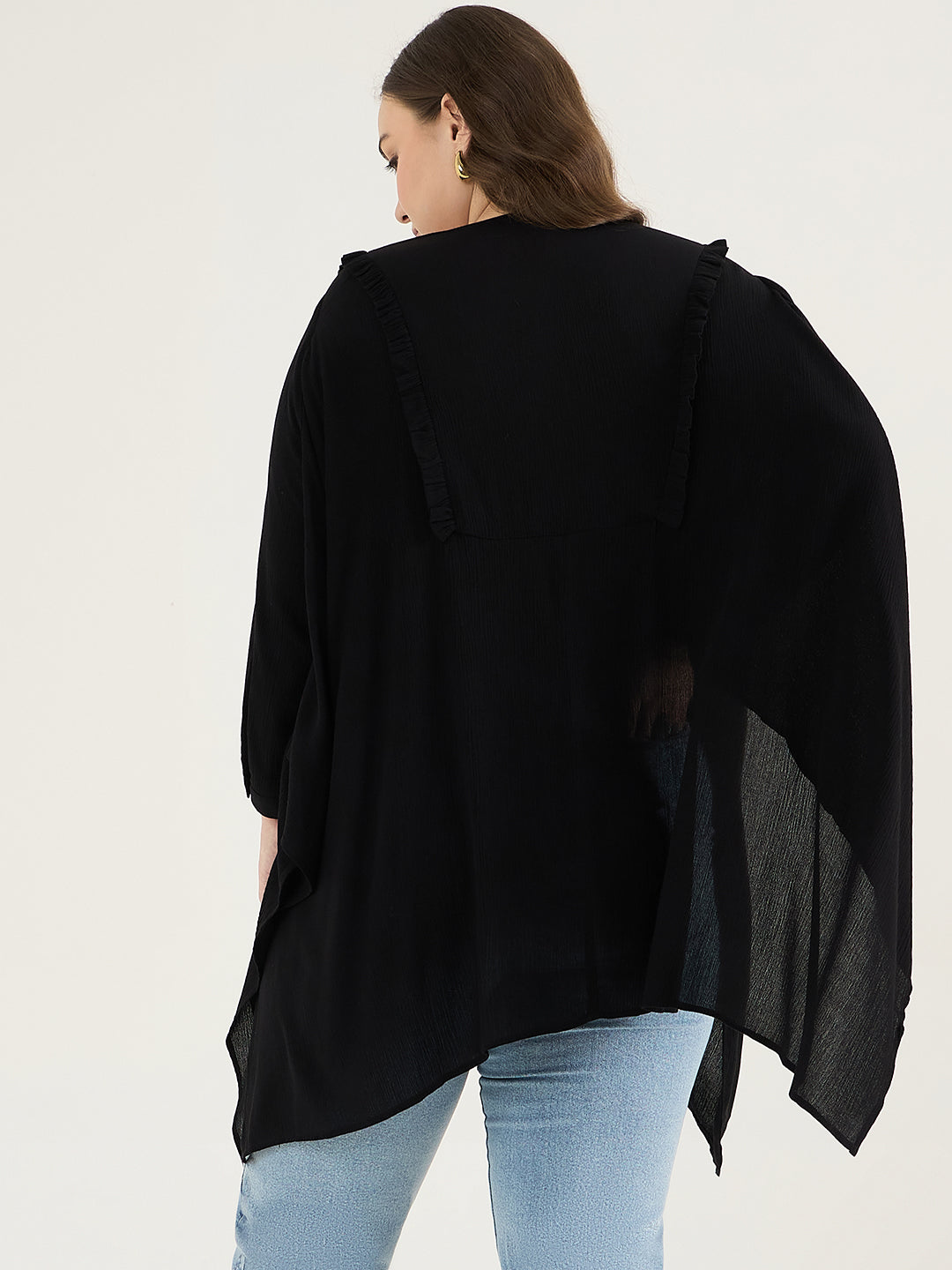 Black Ruffle Detail Asymmetric Tunic