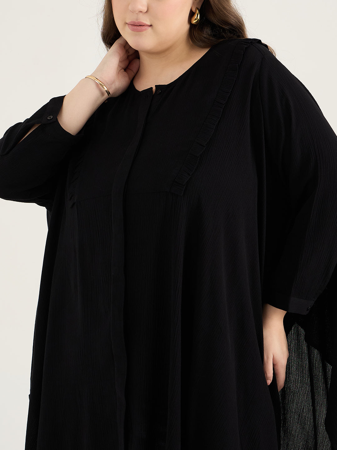 Black Ruffle Detail Asymmetric Tunic