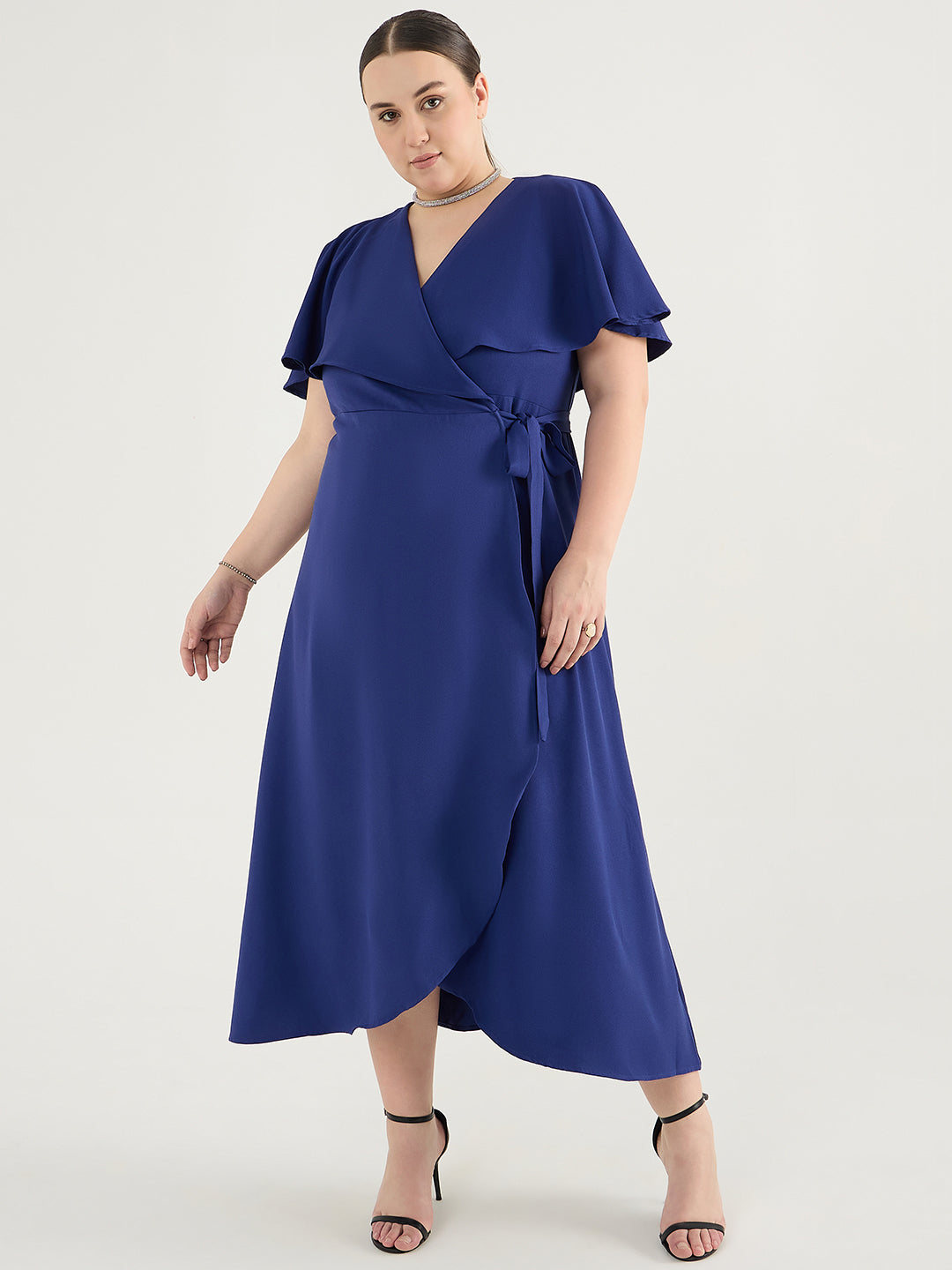 Ink Blue Wrap Formal Maxi Dress