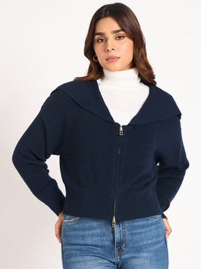 Midnight Blue Crop Zip-Up Jacket