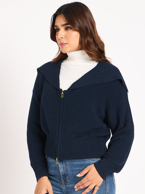 Midnight Blue Crop Zip-Up Jacket