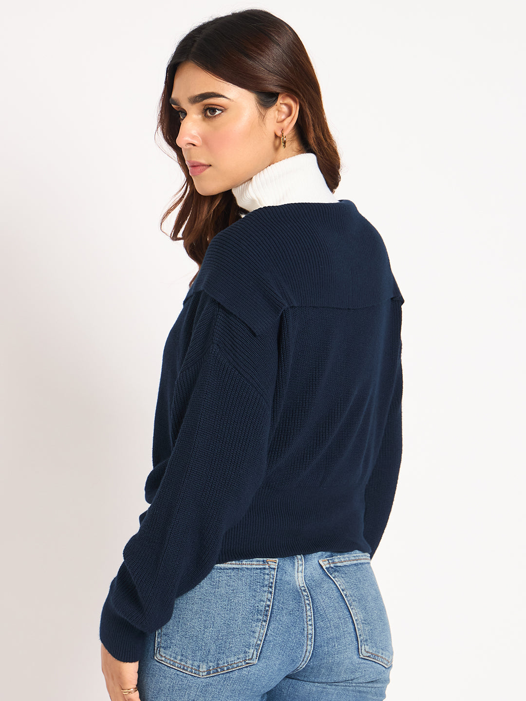 Midnight Blue Crop Zip-Up Jacket