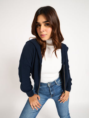 Midnight Blue Crop Zip-Up Jacket