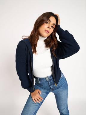 Midnight Blue Crop Zip-Up Jacket