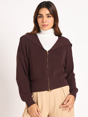 Coffee Brown Crop Zip-Up Jacket