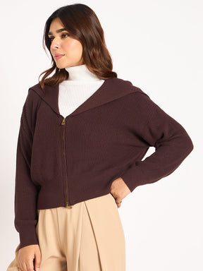 Coffee Brown Crop Zip-Up Jacket