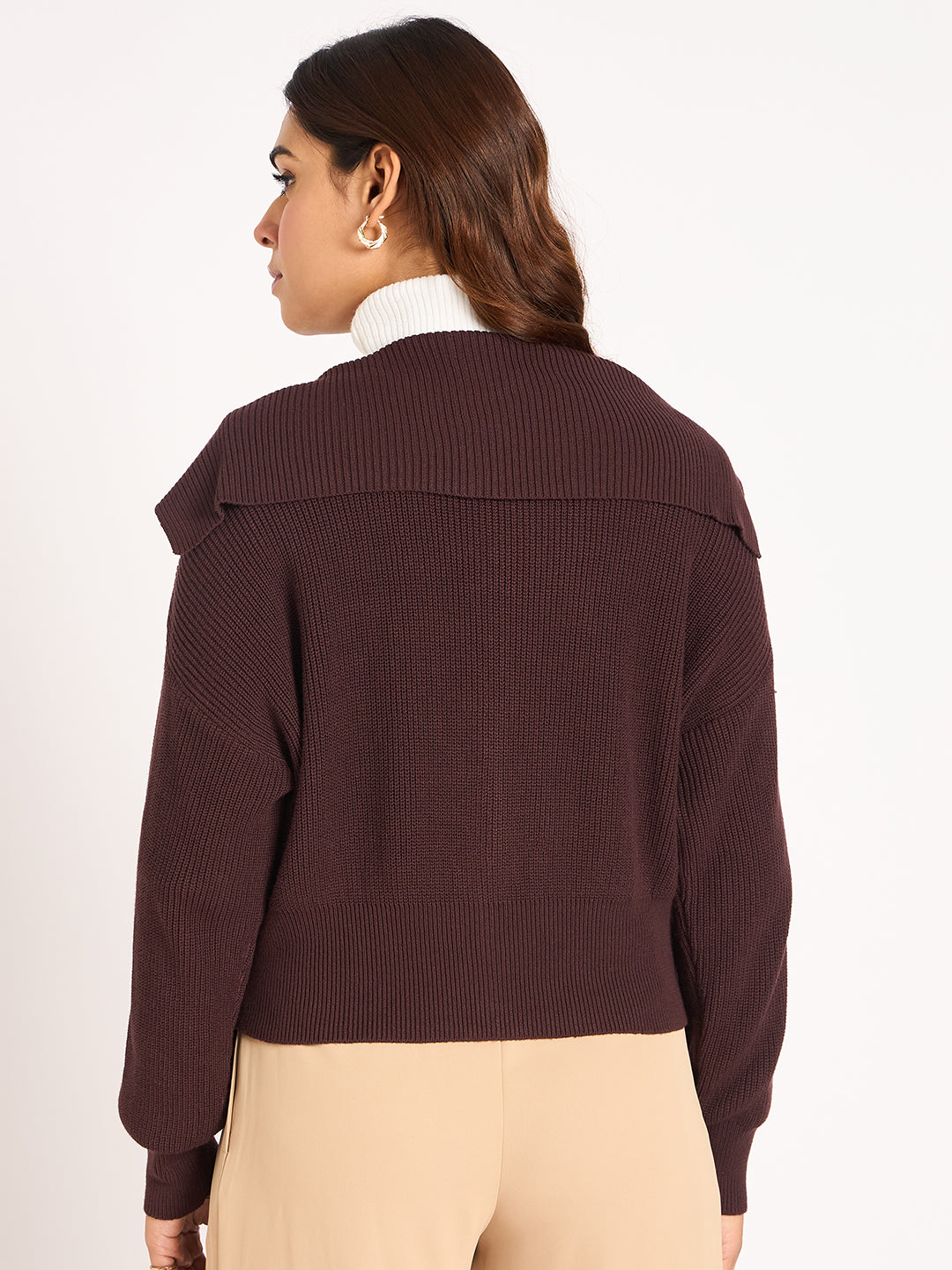 Coffee Brown Crop Zip-Up Jacket