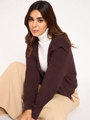 Coffee Brown Crop Zip-Up Jacket