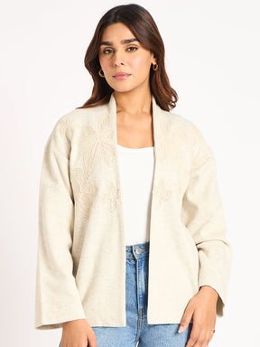 Beige Tonal Embroidered Shrug