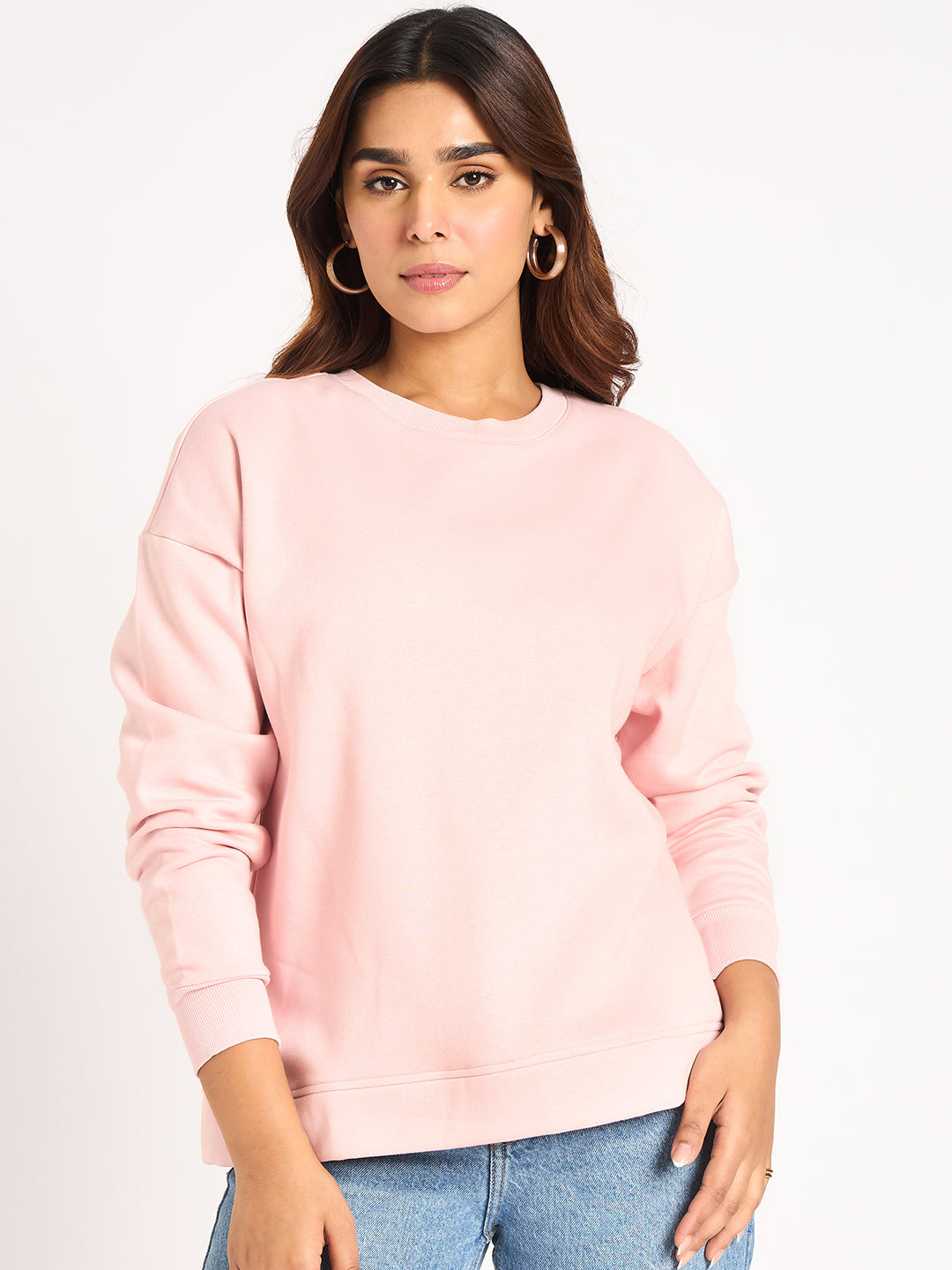 Pink Crew Neck Fleece Sweatshirt