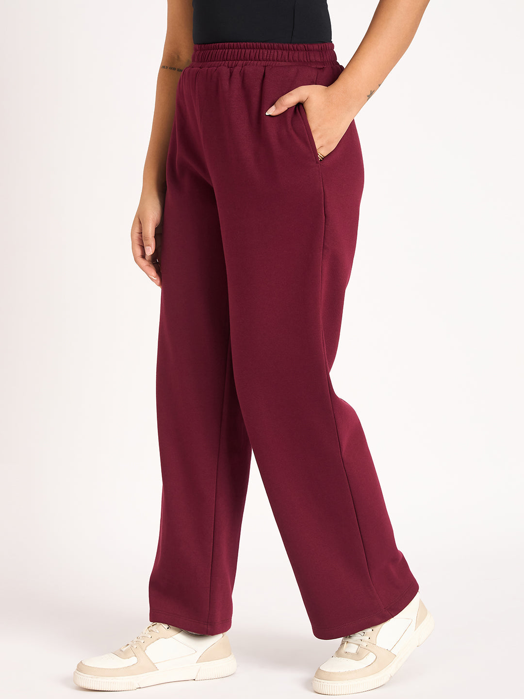 Wine Straight Fit Fleece Track Pants