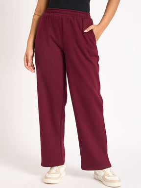 Wine Straight Fit Fleece Track Pants