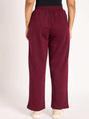 Wine Straight Fit Fleece Track Pants