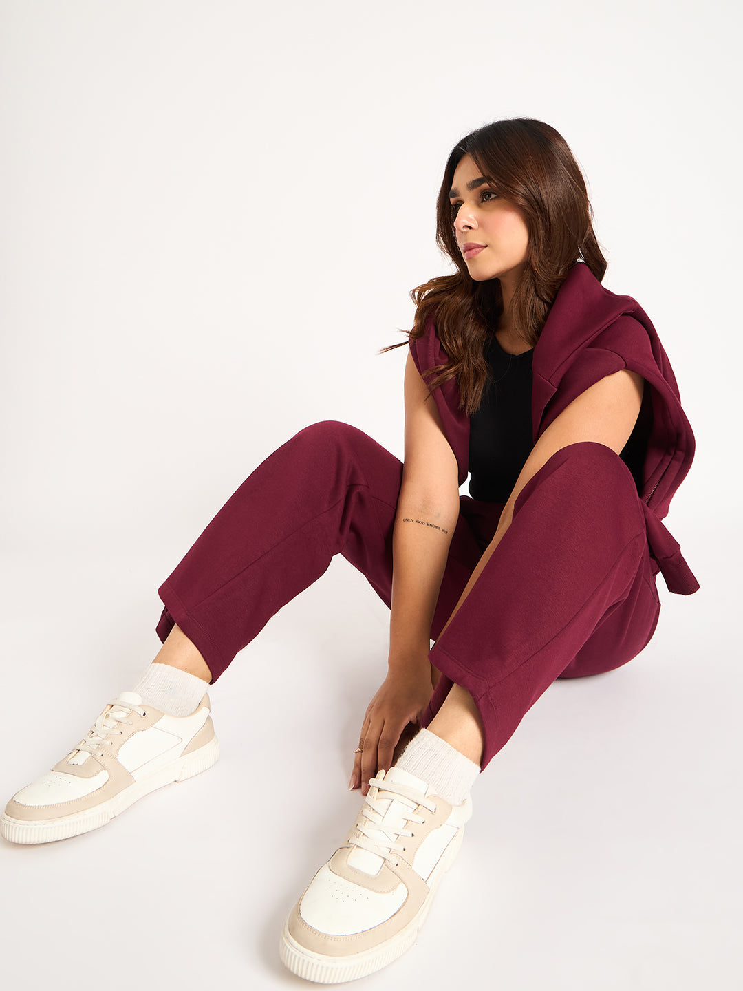 Wine Straight Fit Fleece Track Pants