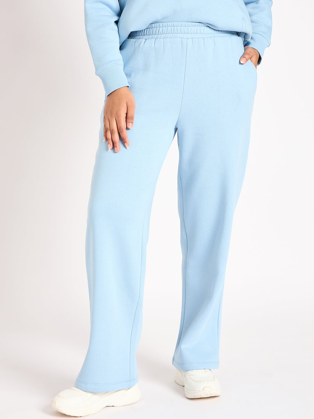 Light Blue Straight Fit Fleece Track Pants