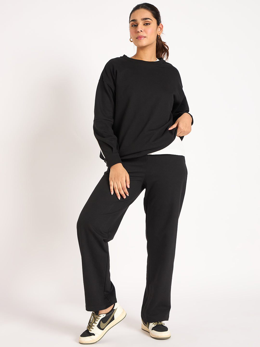 Black Piping Detail Terry Sweatshirt