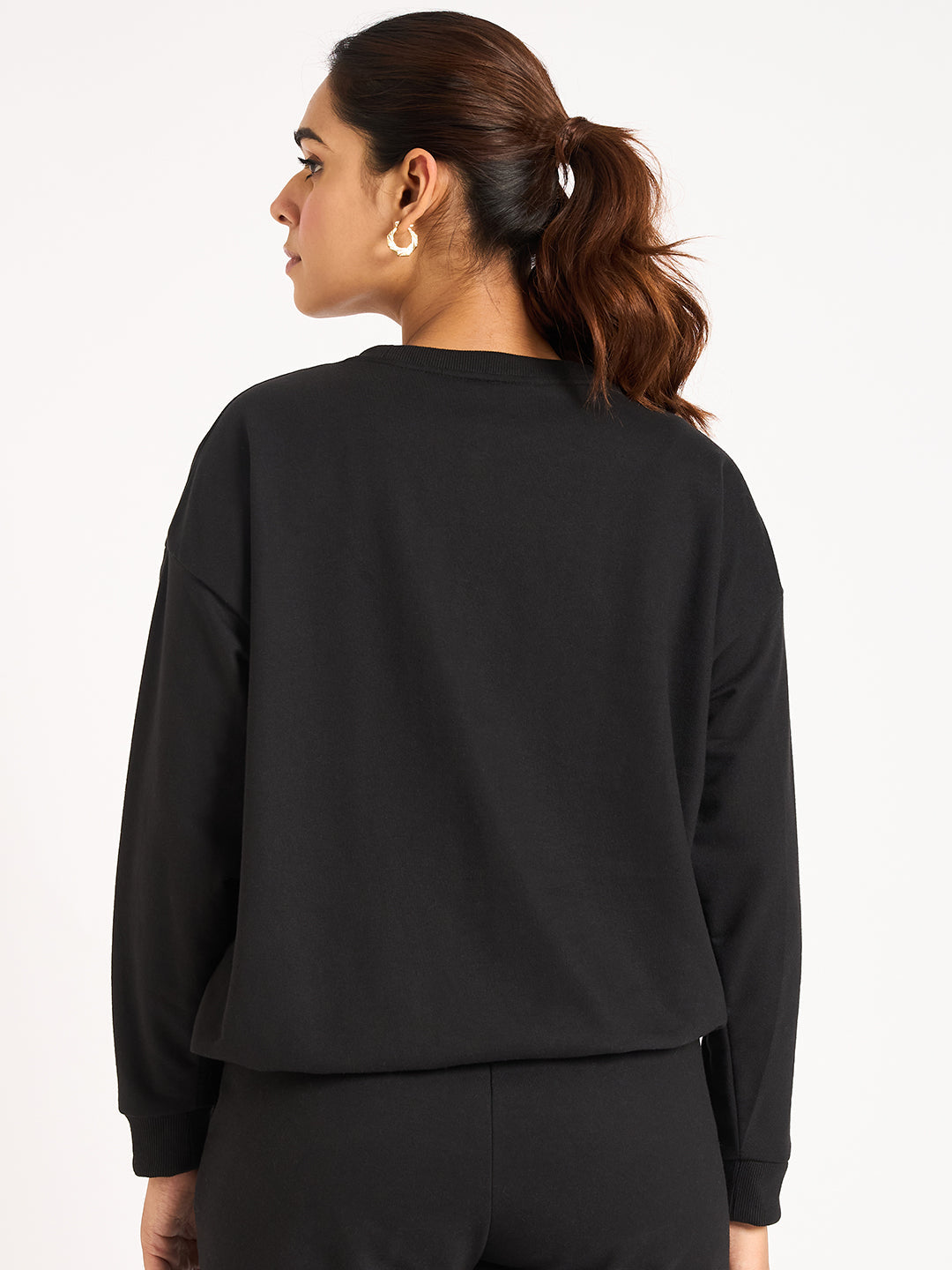 Black Elasticated Bottom Detail Terry Sweatshirt