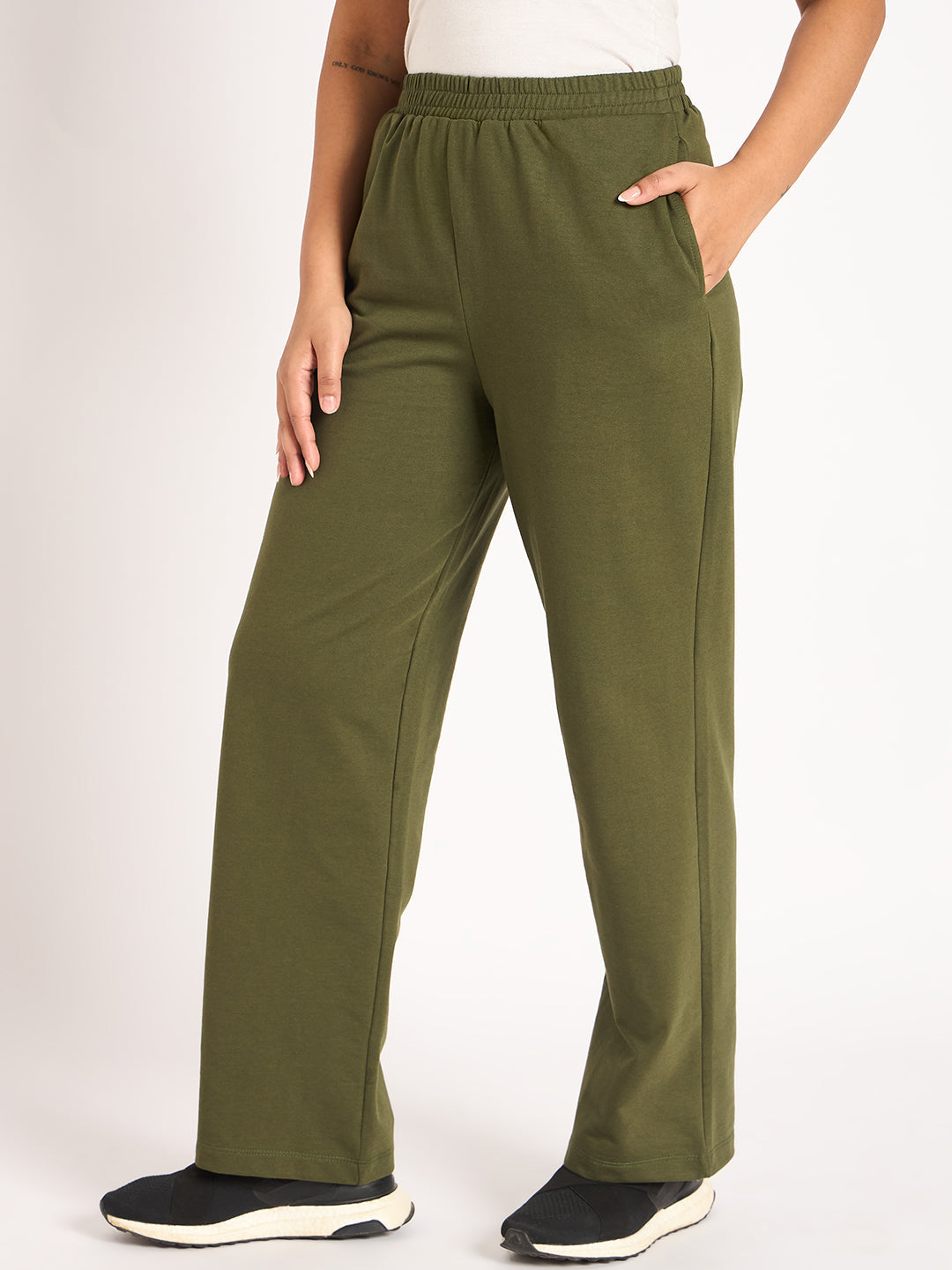 Olive Straight Fit Terry Track Pants