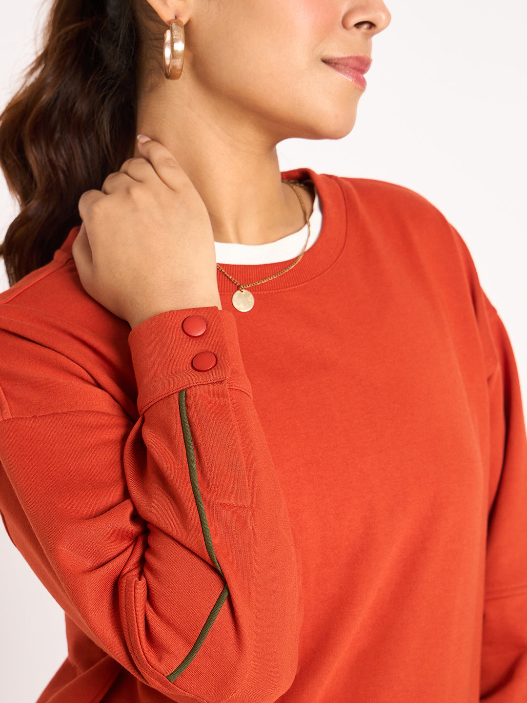 Rust Piping Detail Terry Sweatshirt