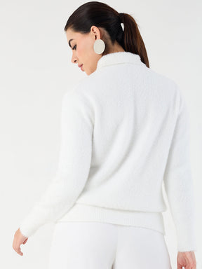 White Fur High Neck Sweater