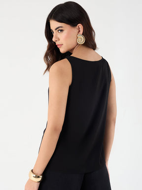 Black Cowl Neck Satin Top