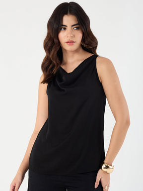 Black Cowl Neck Satin Top