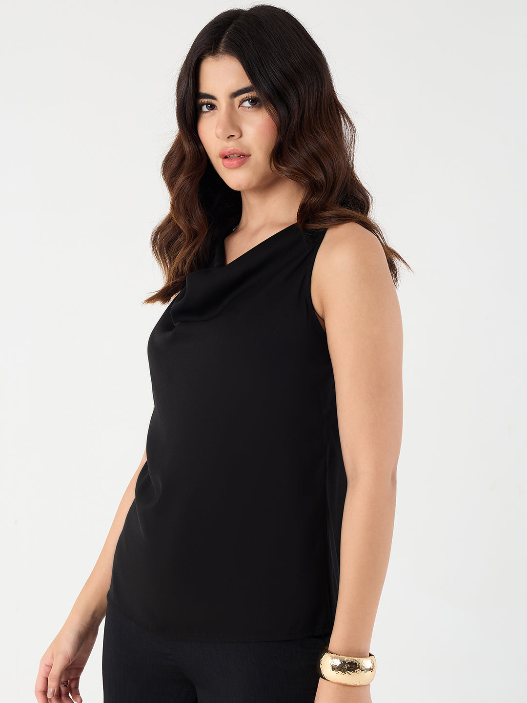 Black Cowl Neck Satin Top