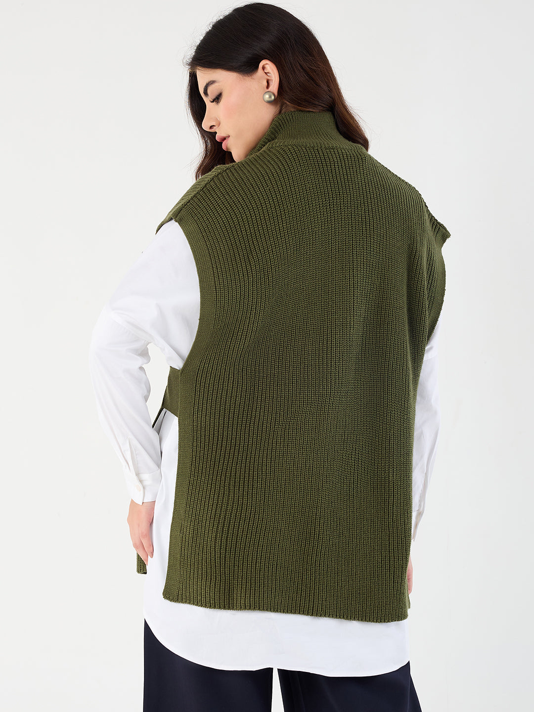 Olive Extended Shoulders Longline Vest