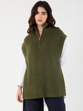 Olive Extended Shoulders Longline Vest