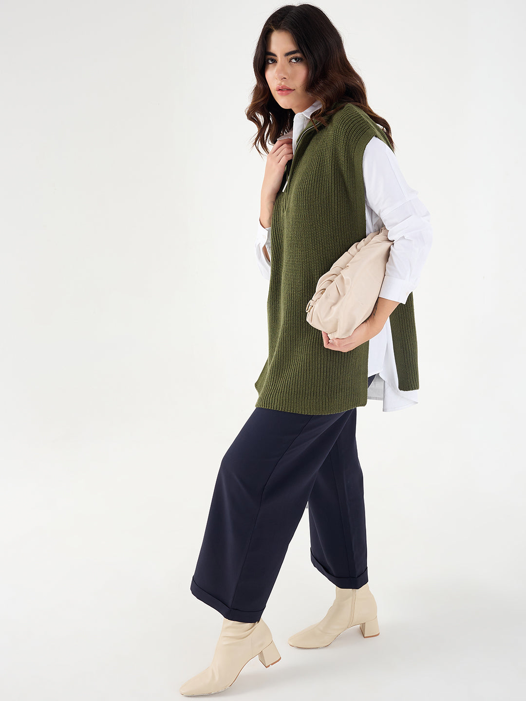 Olive Extended Shoulders Longline Vest