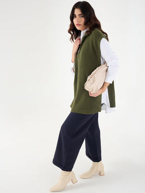 Olive Extended Shoulders Longline Vest