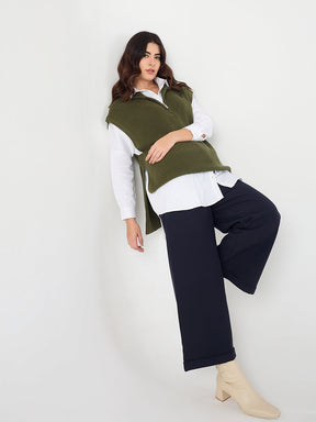 Olive Extended Shoulders Longline Vest