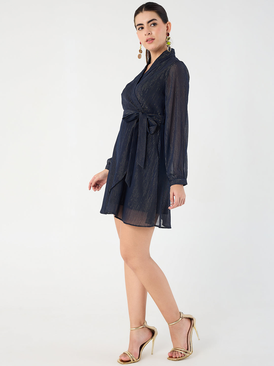 Navy Lurex Wrap Mini Dress