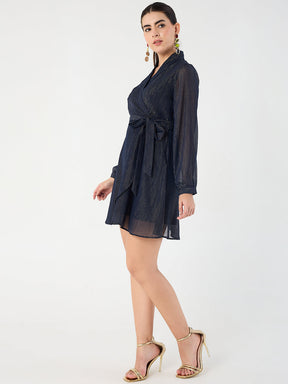 Navy Lurex Wrap Mini Dress