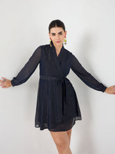 Navy Lurex Wrap Mini Dress