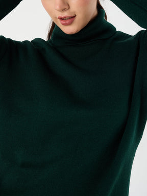 Forest Green Knitted High Neck Sweater With Straight Pant