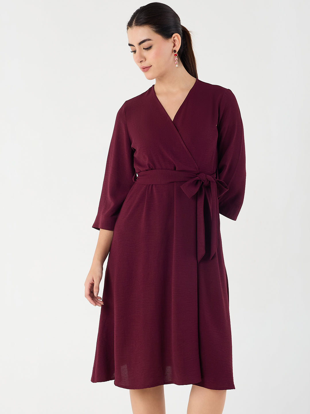 Wine Wrap Midi Dress