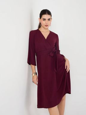 Wine Wrap Midi Dress