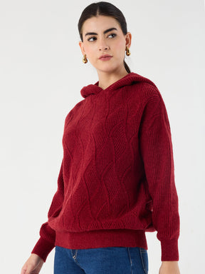 Cranberry Pointelle Hooded Sweater