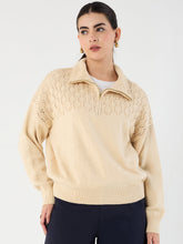 Beige High Neck Half Pulle Sweater