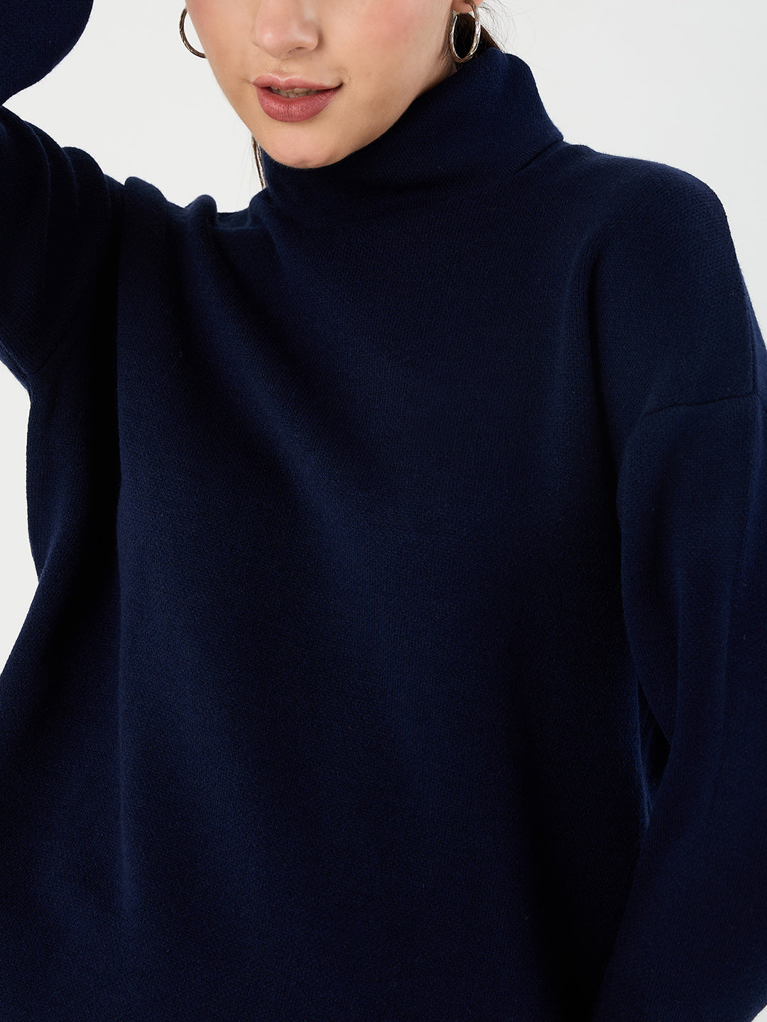 Midnight Blue Knitted High Neck Sweater With Straight Pant