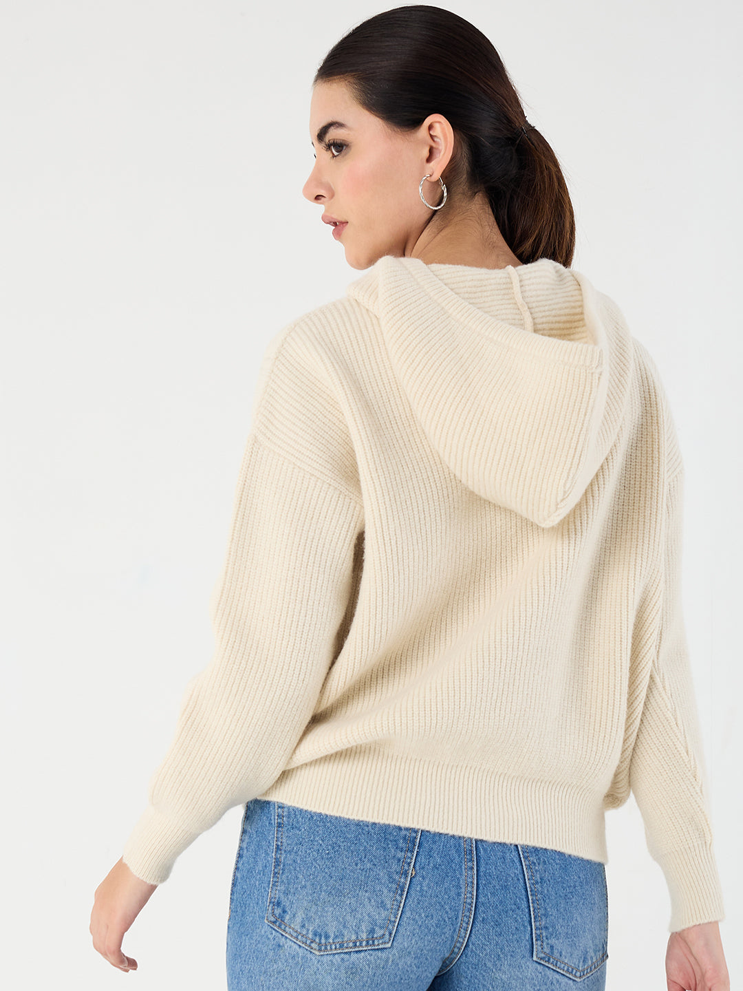 Ivory Pointelle Hooded Sweater