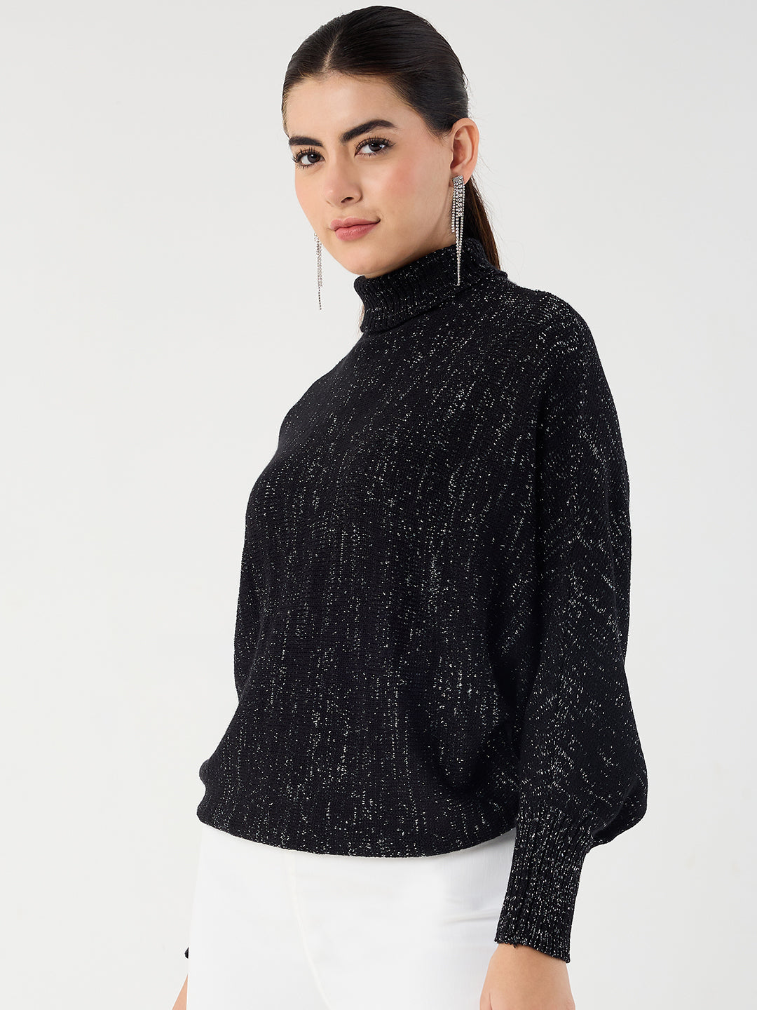 Black Lurex Kimono Sleeve Sweater