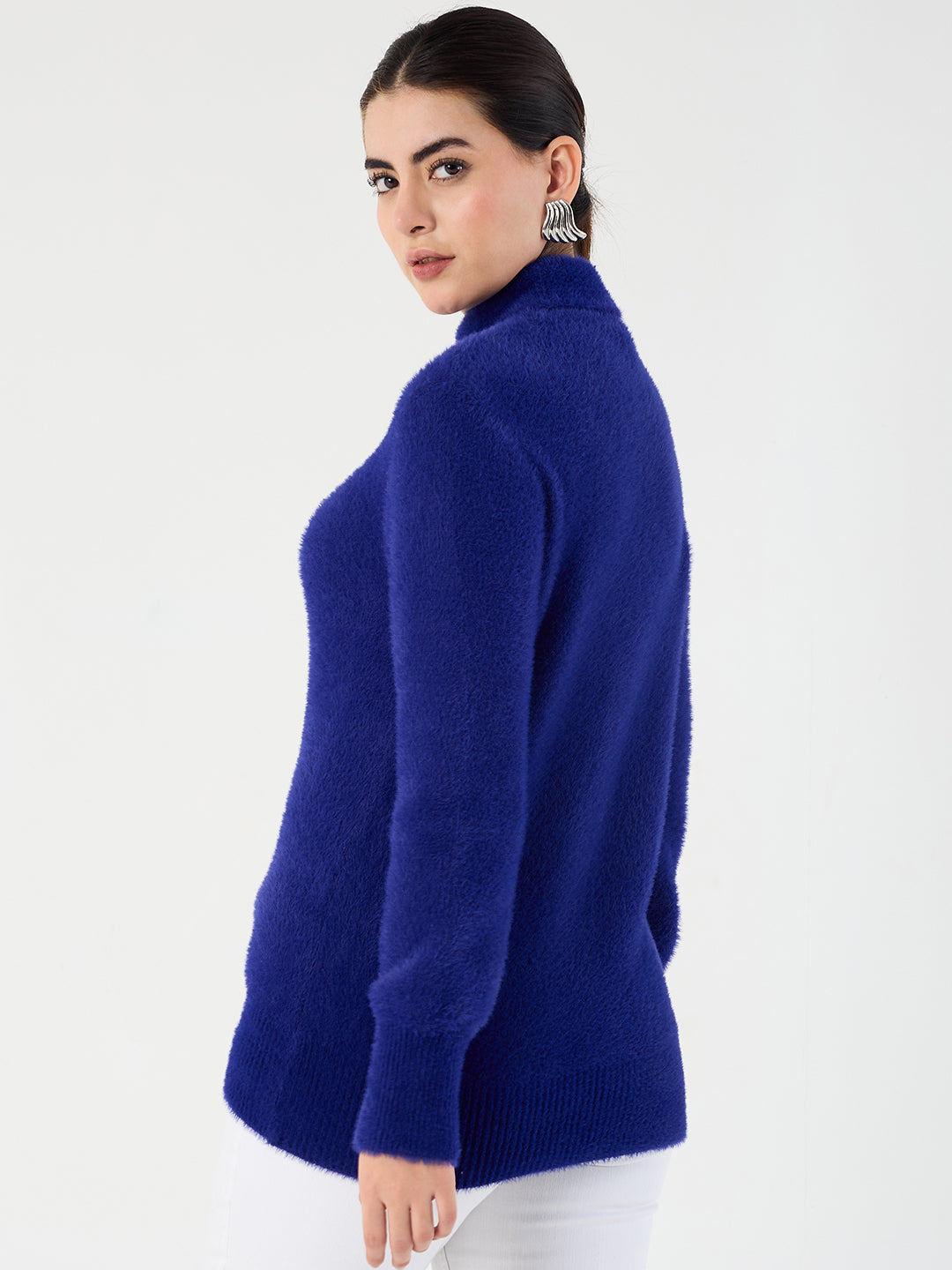 Royal Blue Fur High Neck Sweater