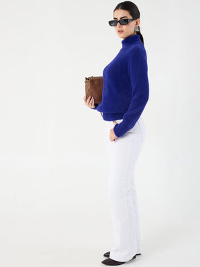 Royal Blue Fur High Neck Sweater