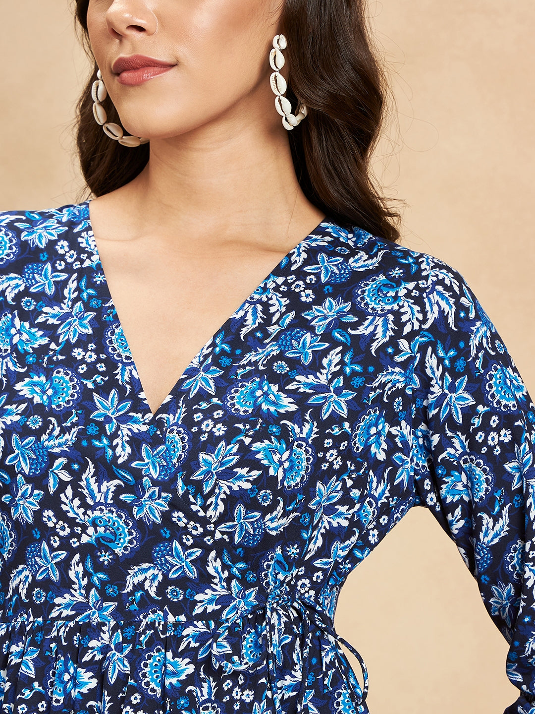 Navy And White Ditsy Floral Wrap Midi Dress