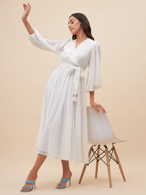 White Chevron Dobby Wrap Maxi Dress