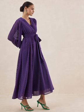 Deep Purple Chevron Dobby Wrap Maxi Dress